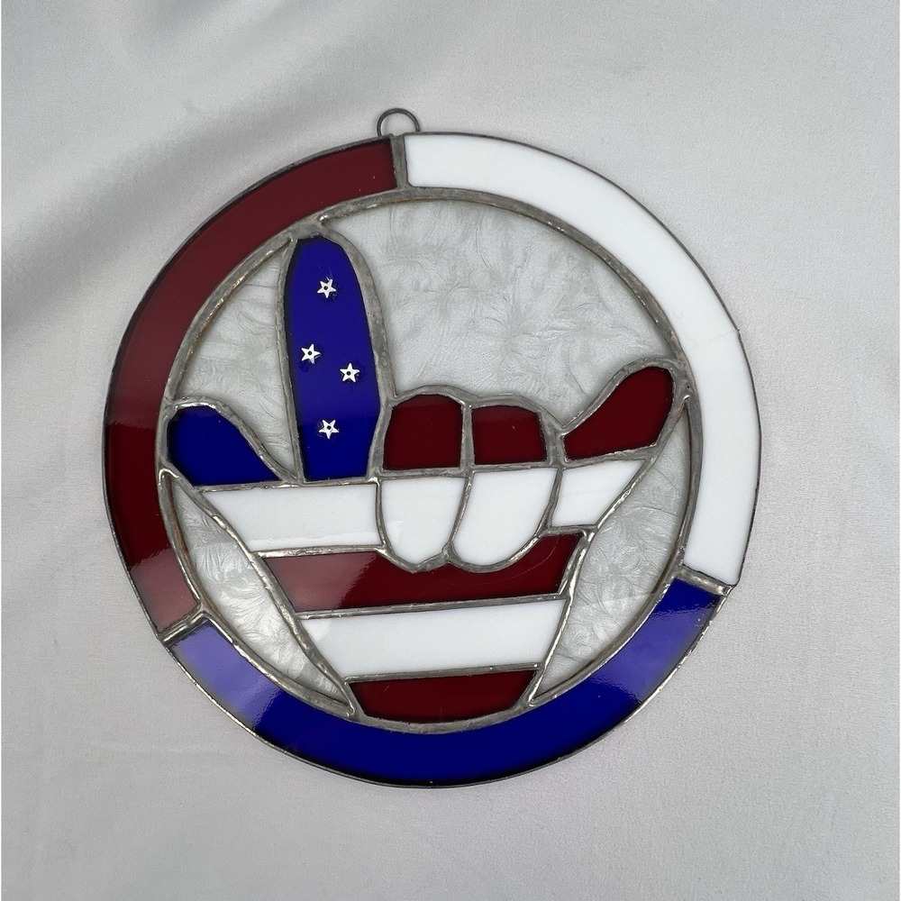 Handmade Stained Glass I Love You Hand Sign Suncatcher Americana